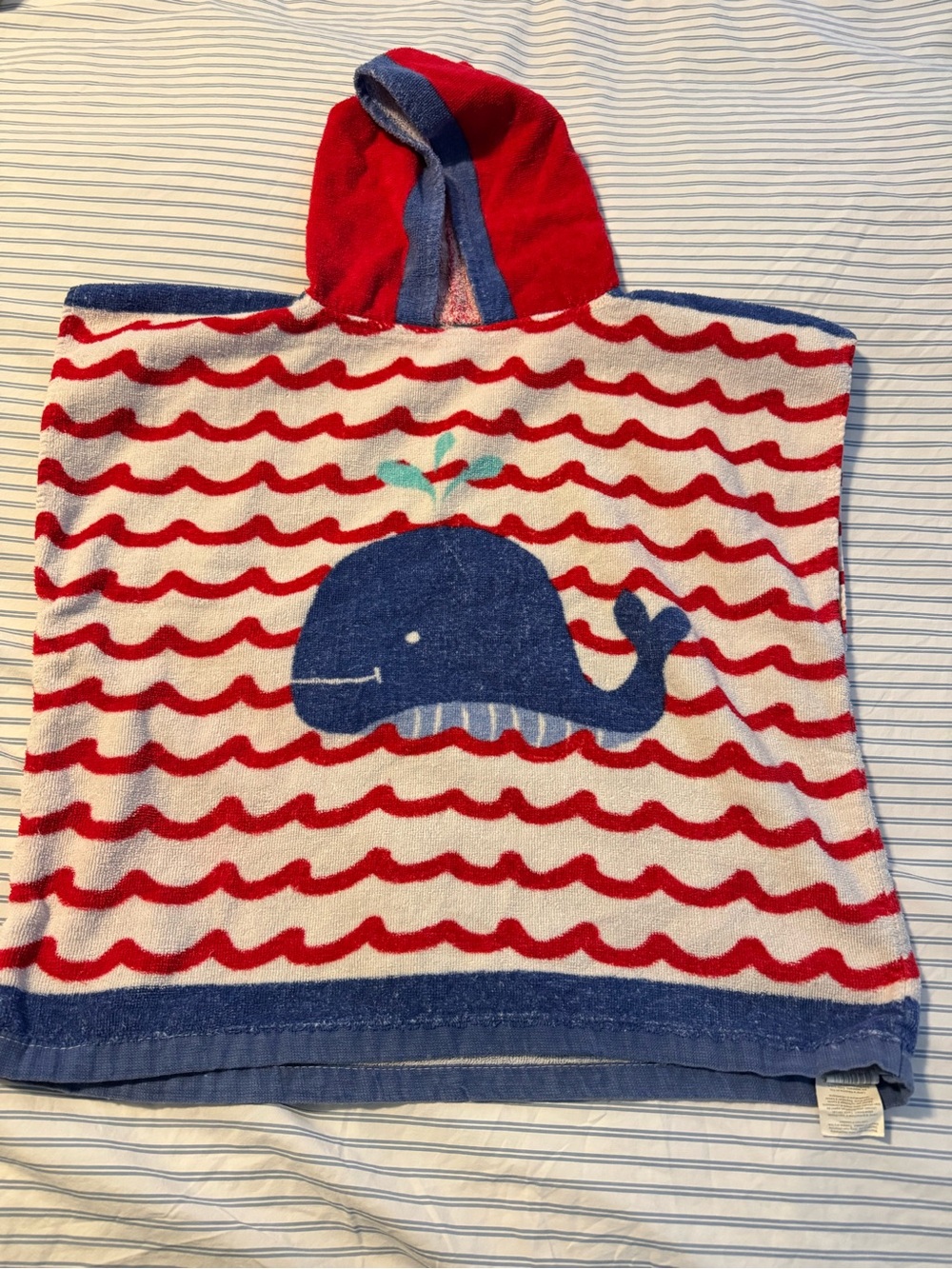 Kids Hooded Beach Towel Poncho - Red & Blue Whale Design